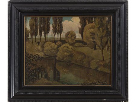 Anonimo (XX secolo) Paesaggio 34.5x42.5 cm Olio su cartoncino