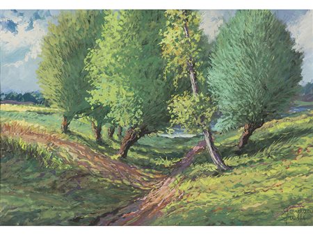 Giordano Grassi (1960-1998) Paesaggio 33x48 cm Tempera su carta