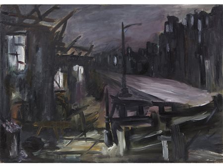 Anonimo (XX secolo) Notturno 49x69 cm Olio su cartoncino telato