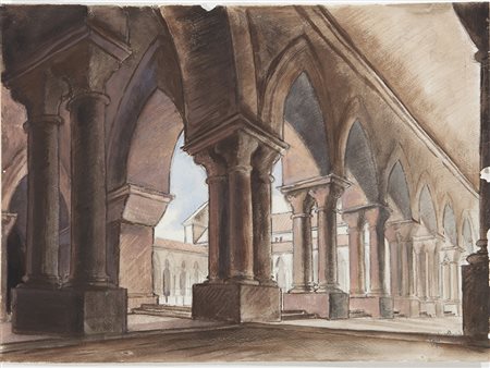 Firma illeggibile (XX secolo) Chiostro 33x44,5 cm Tecnica mista su carta