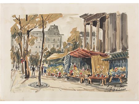 Firma illeggibile (XX secolo) Paris "la madeline" 49x68,5 cm Acquarello su carta