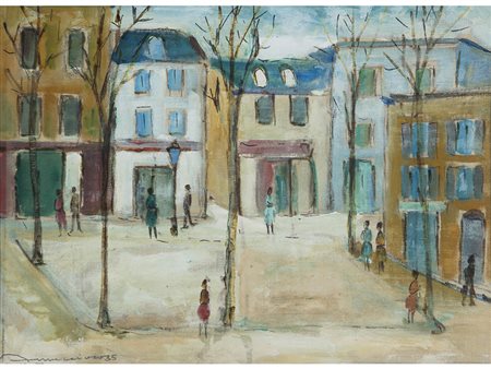 Archimede Maccioco (XX) Place du Tertre 28x38 cm Olio su cartoncino telato