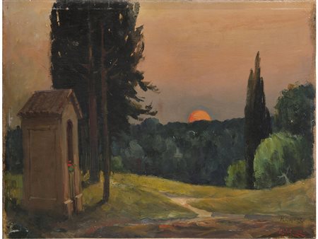 Mario Capuzzo (1902-1978) Tramonto 38x50 cm Olio su compensato