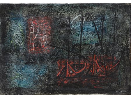 Giorgio Valenzin (1901-1978) Notturno con veduta di S.Giorgio 35x50 cm...
