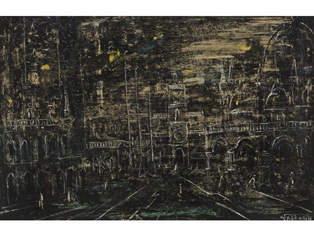 Giorgio Valenzin (1901-1978) Notturno a San Marco 30x46,5 cm Tecnica mista su...