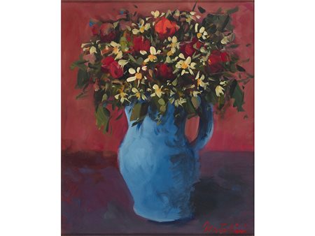 Giuseppe Bertolini (1939) Vaso con fiori 60x50 cm Olio su tela