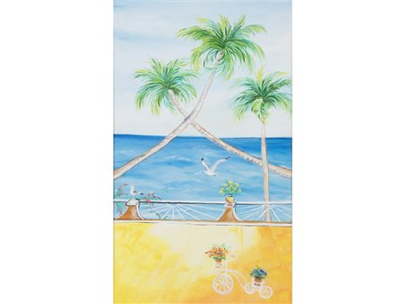 Rosaria Costanza (1955) Terrazza con gabbiani 50x30 cm Olio su tela