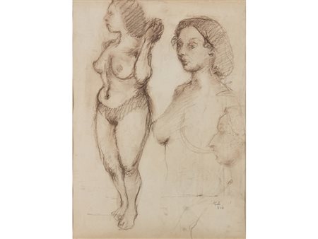 Firma illeggibile (XX secolo) Studio per nudi 40x30 cm Disegno su carta