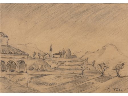 Arturo Tosi (1871–1956) Paesaggio 24x35 cm Matita su carta