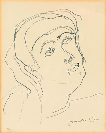 Lucio Fontana (1899-1968) Testa di donna, 1947 china blu su cartoncino, cm...