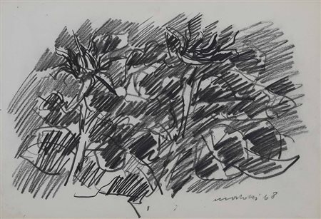 Ennio Morlotti (1910-1992) Carciofi, 1968 carboncino su carta elefante, cm...