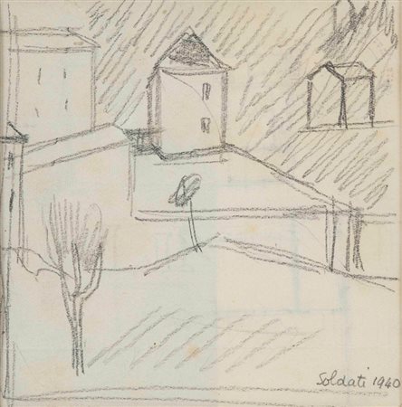 Atanasio Soldati (1896-1953) Senza titolo, 1940 matita su carta, cm 12x12...