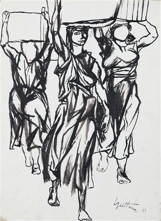 Renato Guttuso (1911-1987) Senza titolo, 1953 china su carta, cm 32x23,5...