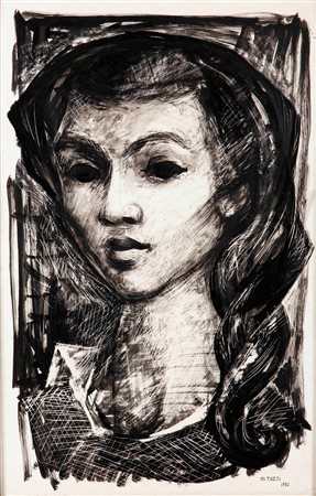 Mario Tozzi (1895-1979) Visage de femme, 1930 china e tecnica mista su...