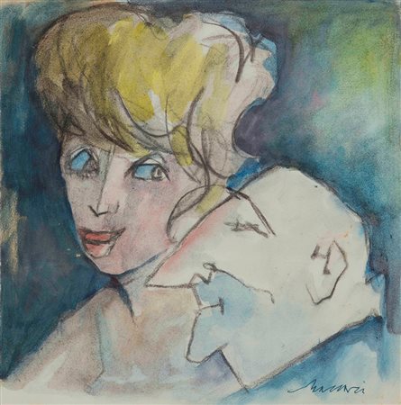 Mino Maccari (1898-1989) Senza titolo pastelli e matite su carta, cm 33x32,5...