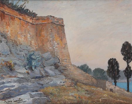 Michele Cascella (1892-1989) Mura di un castello in Liguria, anni '50 olio su...