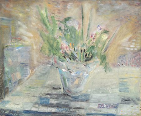 Fausto Melotti (1901-1986) Vaso di fiori, 1953 olio su tela, cm 50x60 firmato...
