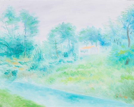 Umberto Lilloni (1898-1980) Pianura Lombarda, 1966 olio su tela, cm 43,5x54,5...