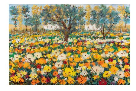 Michele Cascella (1892-1989) Campo di fiori olio su tela, cm 40x60 firmato in...