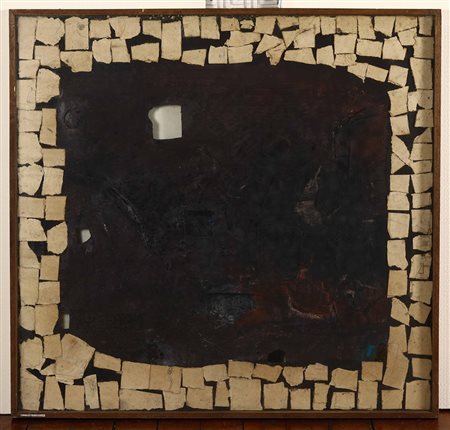 Giancarlo Bargoni (1936) Piazza di Barcellona, 1961 olio combustioni e...