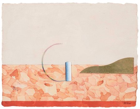 Lucio Del Pezzo (1933) Senza titolo acquerello e collage su carta, cm 24x31...