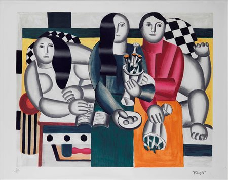 Fernand Leger (1881-1955) Senza titolo litografia a colori, cm 60x75 firmato...