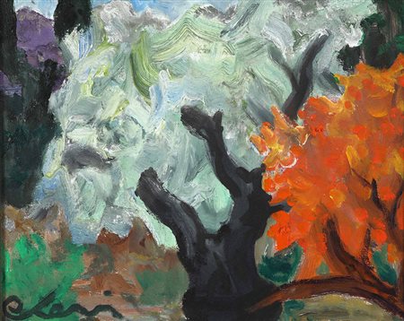 Carlo Levi (1902-1975) Olivo e melograno, 1974 olio su tela, cm 31x40 firmato...