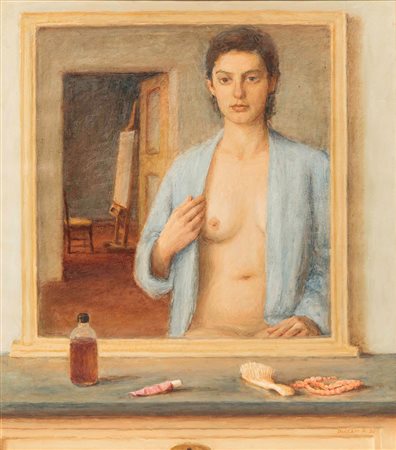 Aurelio Bulzatti (1954) Lo specchio, 1990 olio su tela, cm 90x80 firmato e...