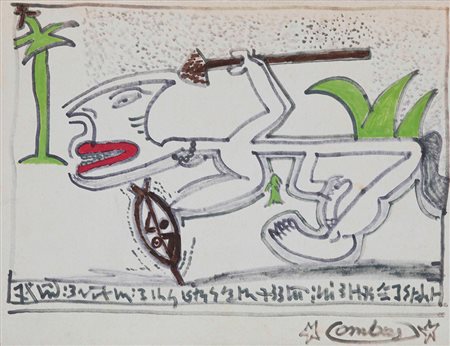 Robert Combas (1957) Senza titolo, pennarelli colorati su cartoncino, cm...