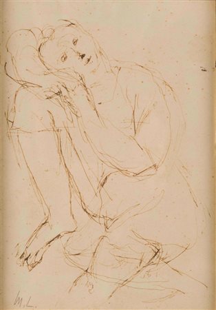 Mikhail Larionov (1881-1964) Femme assise penna e inchiostro nero su carta,...