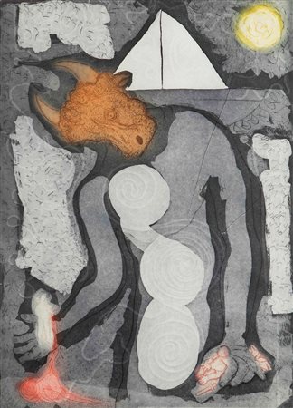 Alik Cavaliere (1926-1998) Senza titolo litografia su cartone pressato, cm...