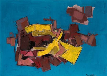 Francis Bott (1904-1998) Composition, 1958 olio su cartone, cm 38x53 firmato...