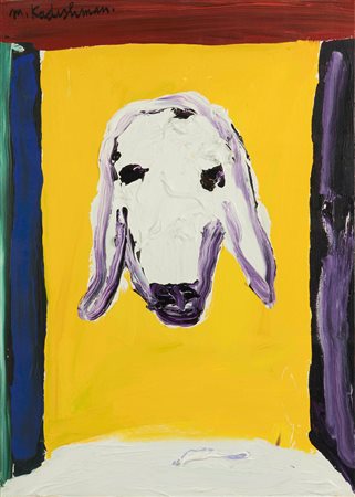 Menashe Kadishman (1932-2015) Capra olio su tela, cm 68x50 firmato in alto a...
