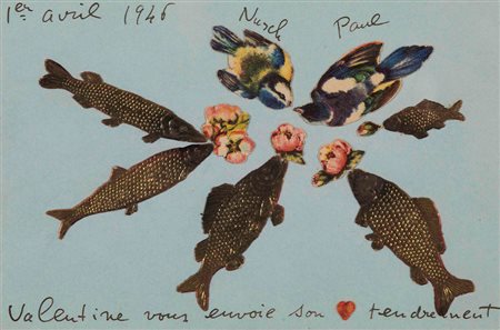 Hugo Valentine (1887-1968) Collage, 1946 collage su cartone, cm 8,9x13,3...