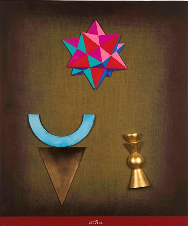 Lucio Del Pezzo (1933) Senza titolo collage, colore acrilico, oro in foglia,...