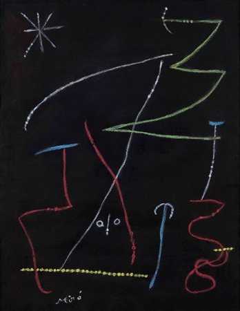 Joan Mirò (1893-1983) Composition au visage, 1955 gessetti colorati su carta...