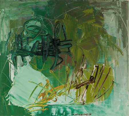 Alfredo Chighine (1914-1974) Il lago, 1957 olio su tela, cm 60x73 firmato e...