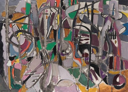 André Lanskoy (1902-1976) Composition, 1964 olio su tela, cm 73x100 firmato e...