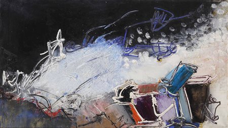 Pinot Gallizio (1902-1964) Zeitstrup, 1961 olio su tela, cm 80x140 firmato,...