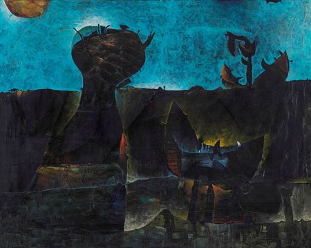 Gianni Dova (1925-1991) Senza Titolo, 1957 olio su tela, cm 114x146 firmato e...