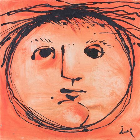 Enrico Baj (1924-2003) Testa solare, 1953 olio su tela, cm 60x60 firmato in...
