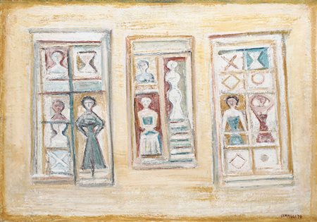 Massimo Campigli (1895-1971) Tre case, 1970 olio su tela, cm 62x89 firmato e...