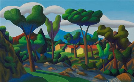 Salvo (1947-2015) Guardando Claudio, 2008 olio su tela, cm 80x130 firmato e...