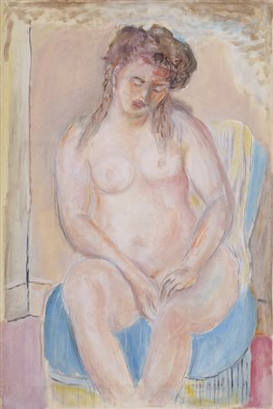GUIDO PAOLO PAJETTA (1898-1987)Nudo su poltrona azzurra, 1946Olio e matita su...