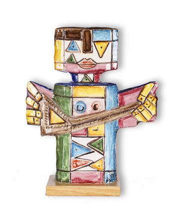 IBRAHIM KODRA (1918-2006)SuonatoriScultura in ceramica smaltatacm...