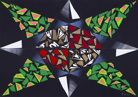 ENNIO FINZI (1931)Senza TitoloTecnica mista e collage su cartoncinocm...