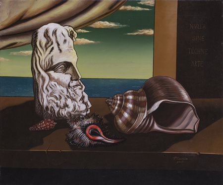 PIER LUIGI CESARINI (1933-2006)Le tempes du mystèreOlio su telacm 50x60Firma...