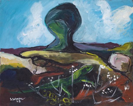SALVATORE SEBASTE (1939)Il 5° giorno, 1968Olio su cartone telatocm 40x50Firma...