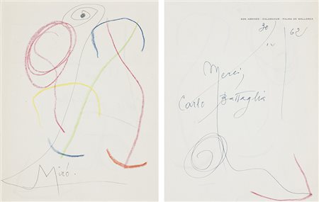 Joan Mirò (Barcelona 1893 - Palma 1983) Senza titolo, 1962;Matita e pastelli...