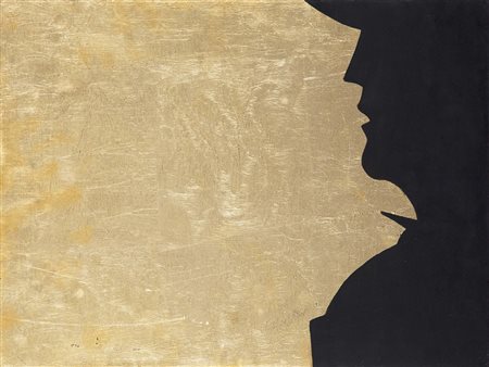 Gino De Dominicis Autoritratto, anni ’90;Foglia oro su tavola, 39,4 x 29,6...